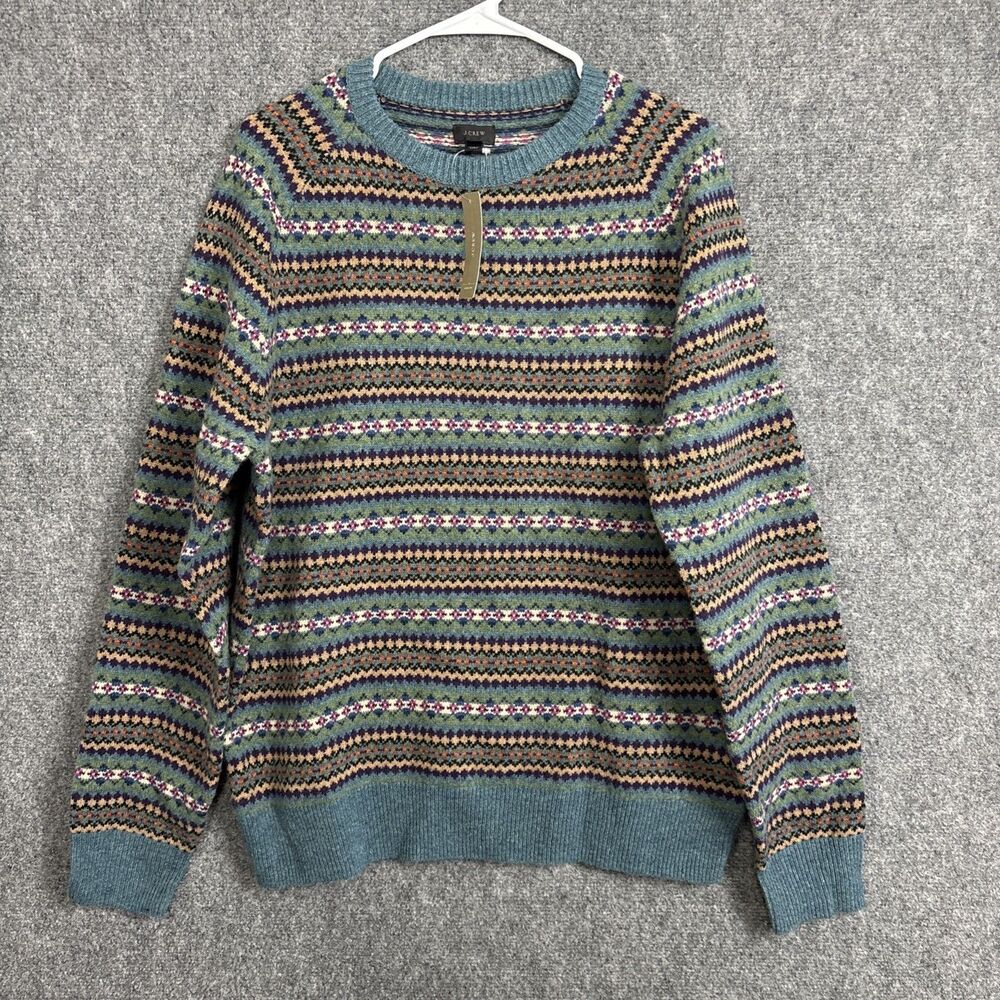 J.CREW lambs Wool Fair Isle Sweater Mens size L Cabincore Nordic Skiing Lodge